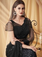 Black Soft Net And Georgette Saree